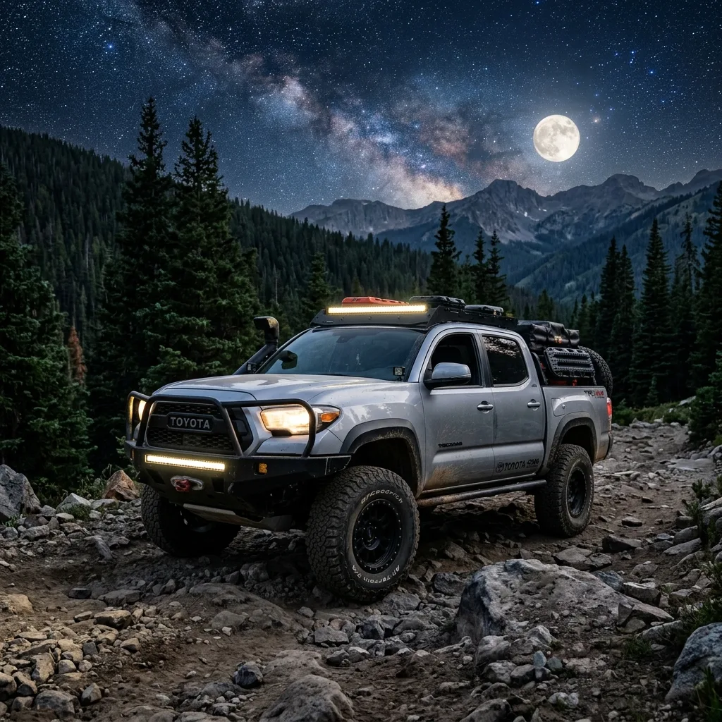 Toyota Tacoma 4x4 Off-Road en montaña nocturna